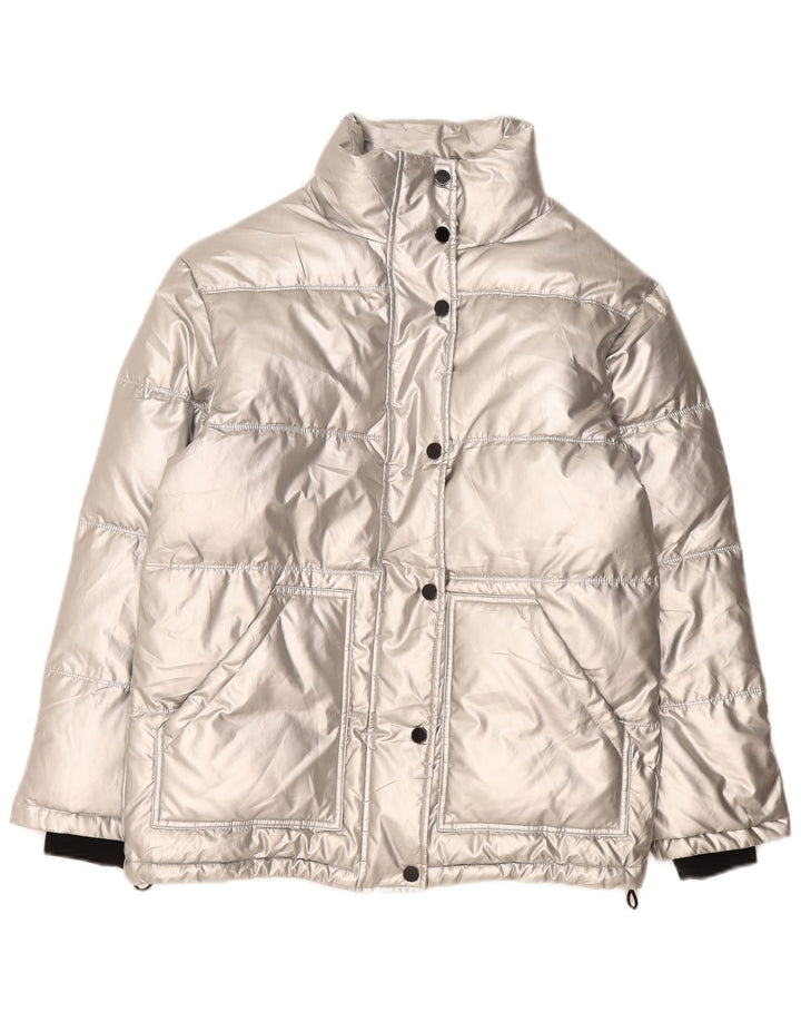 Topshop Giacca imbottita oversize da donna UK 8 Small Argento Polietilene