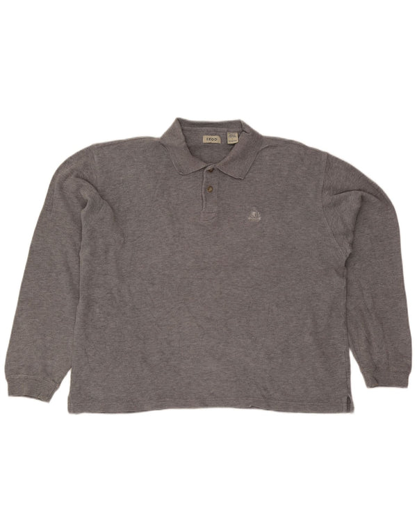 Polo da uomo a maniche lunghe Izod grande in cotone grigio