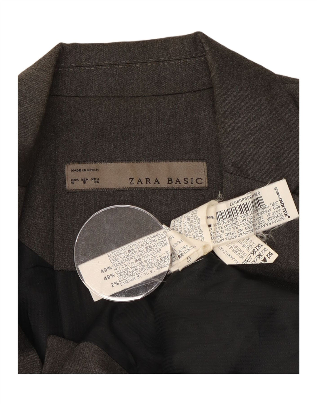 Giacca blazer a 1 bottone da donna Zara UK 10 piccola poliestere grigio