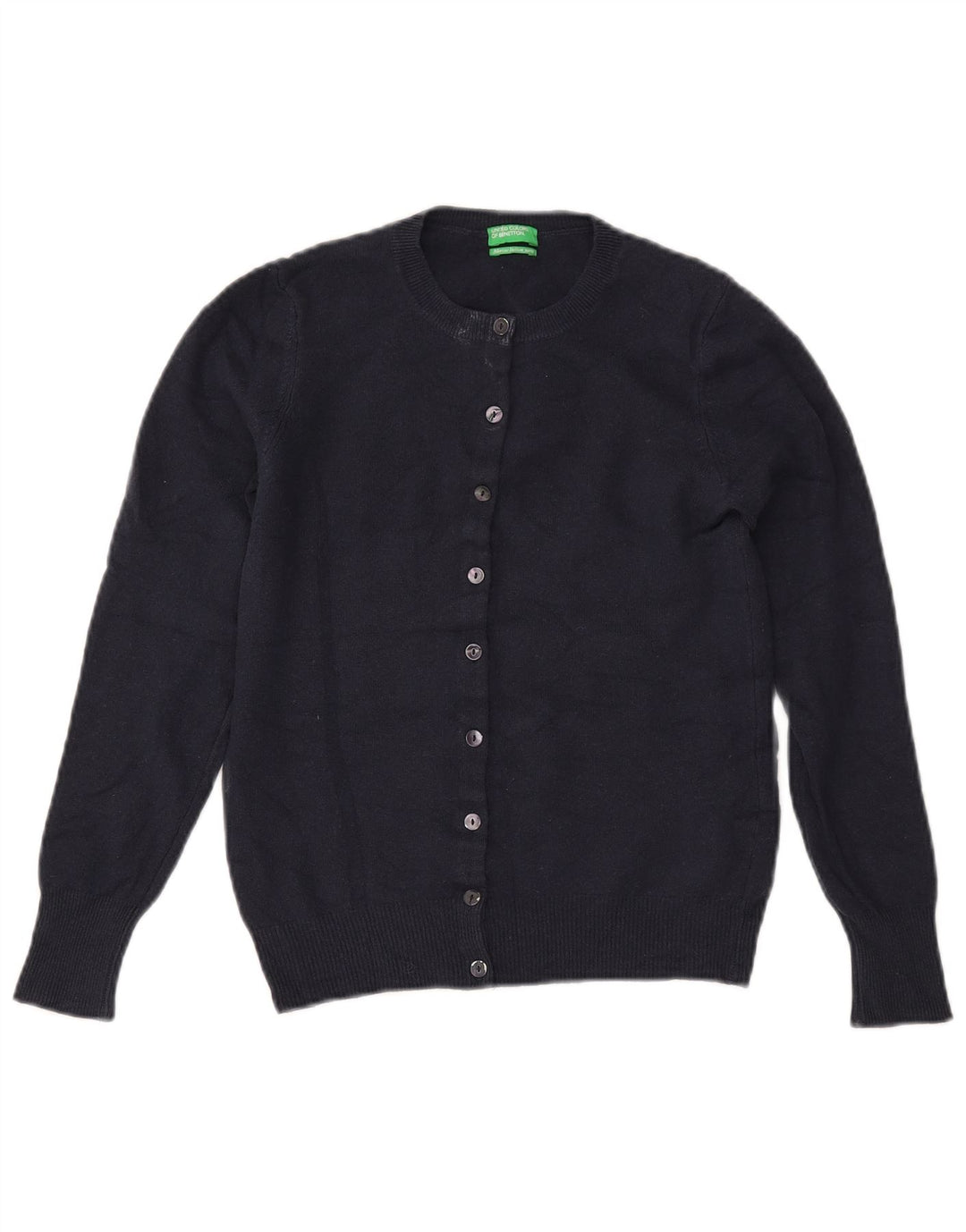 BENETTON Maglione cardigan corto da donna UK 6 XS Lana merino blu navy