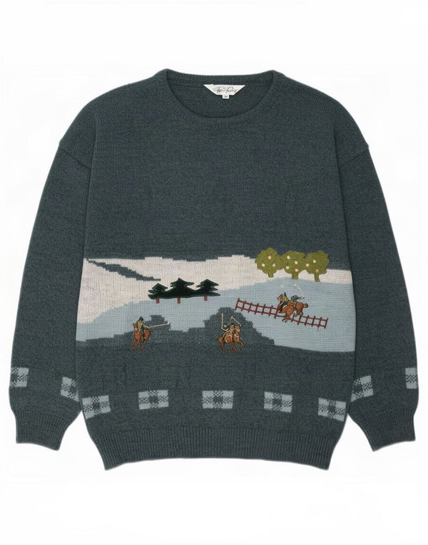 Rian Rucci Maglione da uomo con scollo a barca con grafica IT 54 XL Verde geometrico