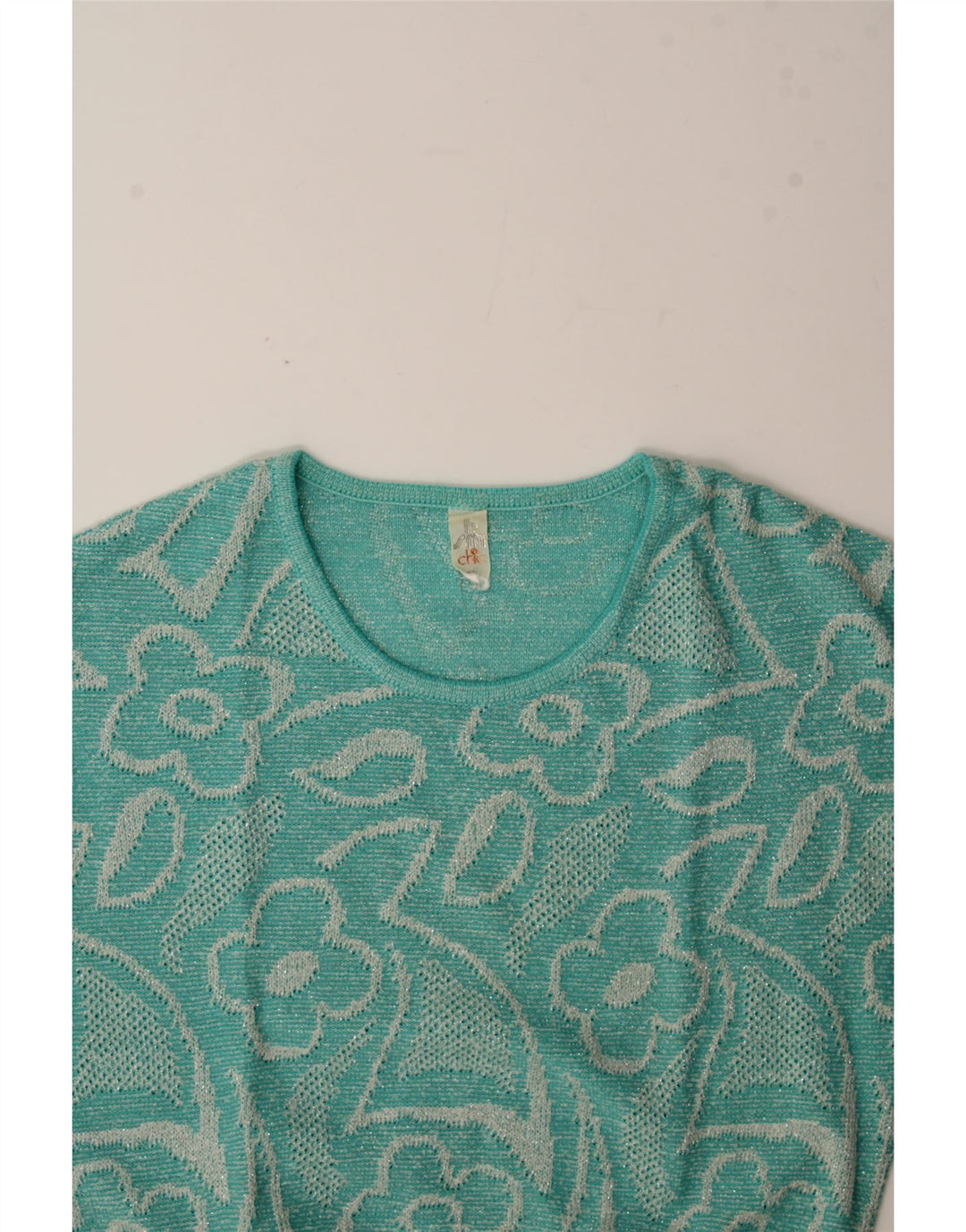 Maglione maglione girocollo da donna VINTAGE IT 42 Blu medio floreale