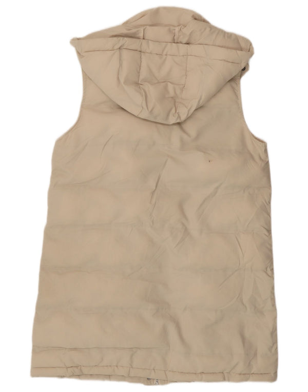 Gilet imbottito con cappuccio lungo da donna Zara UK 14 Poliestere beige medio