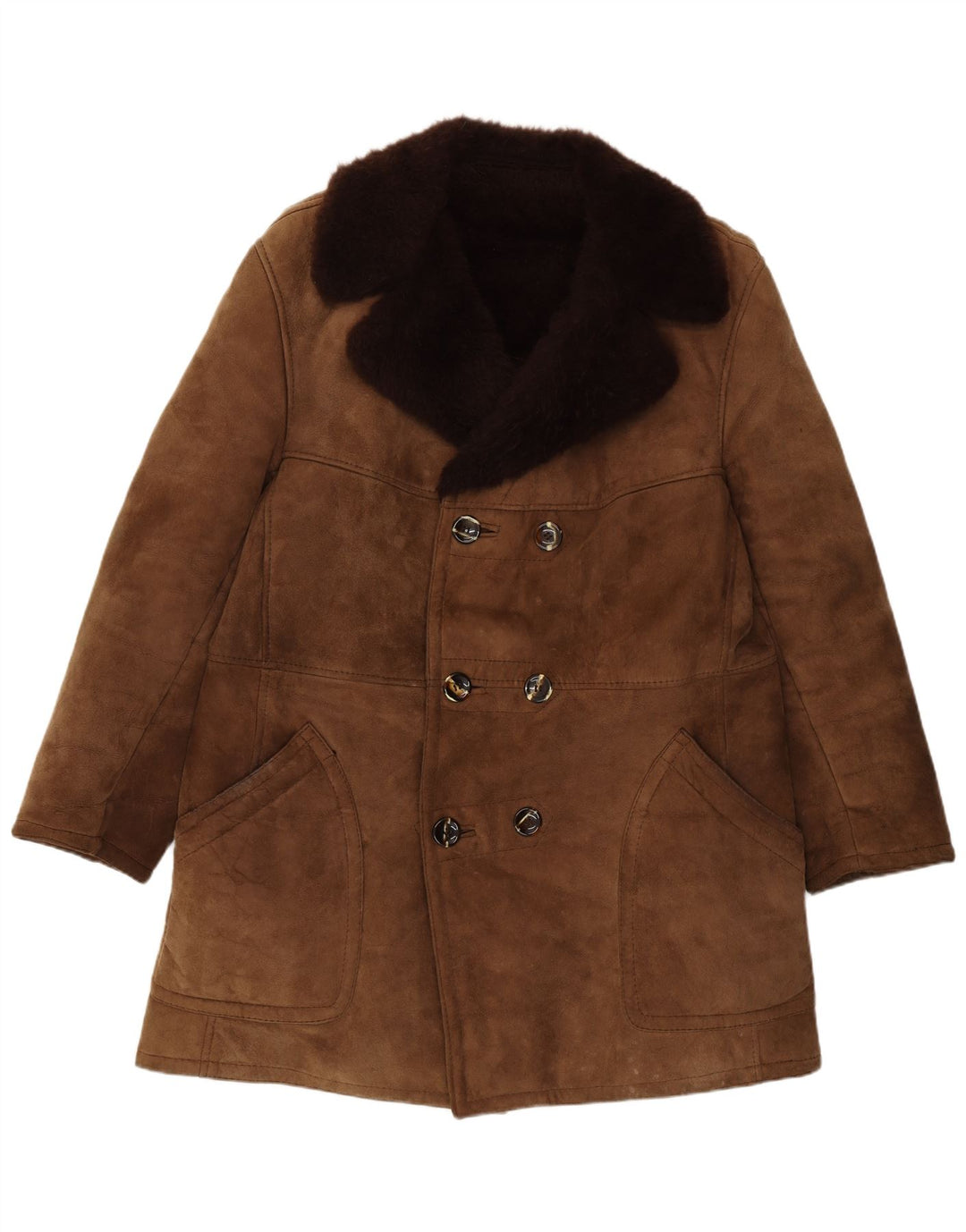 Cappotto doppiopetto in shearling vintage da uomo IT 54 2XL Shearling marrone