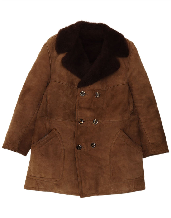 Cappotto doppiopetto in shearling vintage da uomo IT 54 2XL Shearling marrone