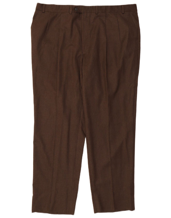 RALPH LAUREN Pantaloni da abito con pegging da uomo W46 L33 Lana marrone
