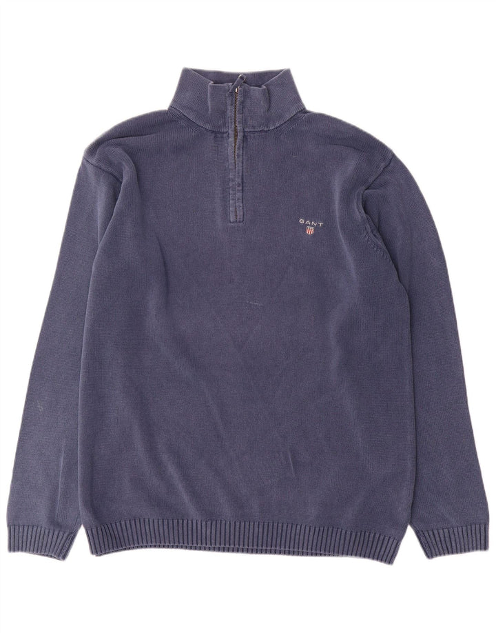 Gant Maglione da uomo con zip e collo XL in cotone blu navy