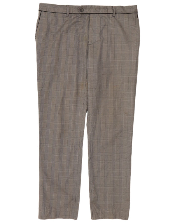 Zara Mens Slim Suit Trousers IT 48 XL W38 L33 Grey Check Cotton