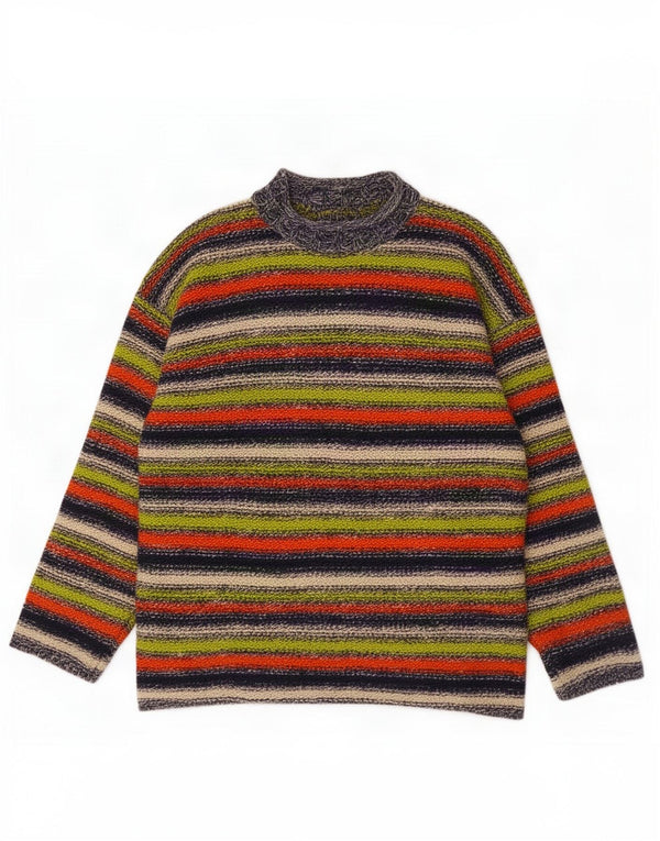 Maglione vintage da donna con collo dolcevita UK 18 XL a righe multicolori