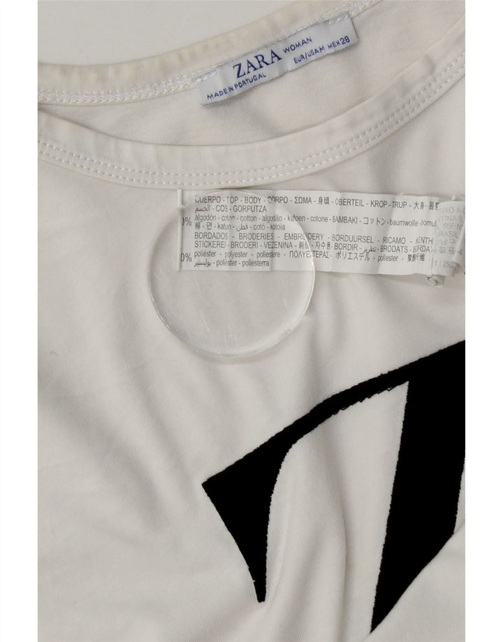 T-shirt grafica da donna Zara Top UK 14 cotone bianco medio