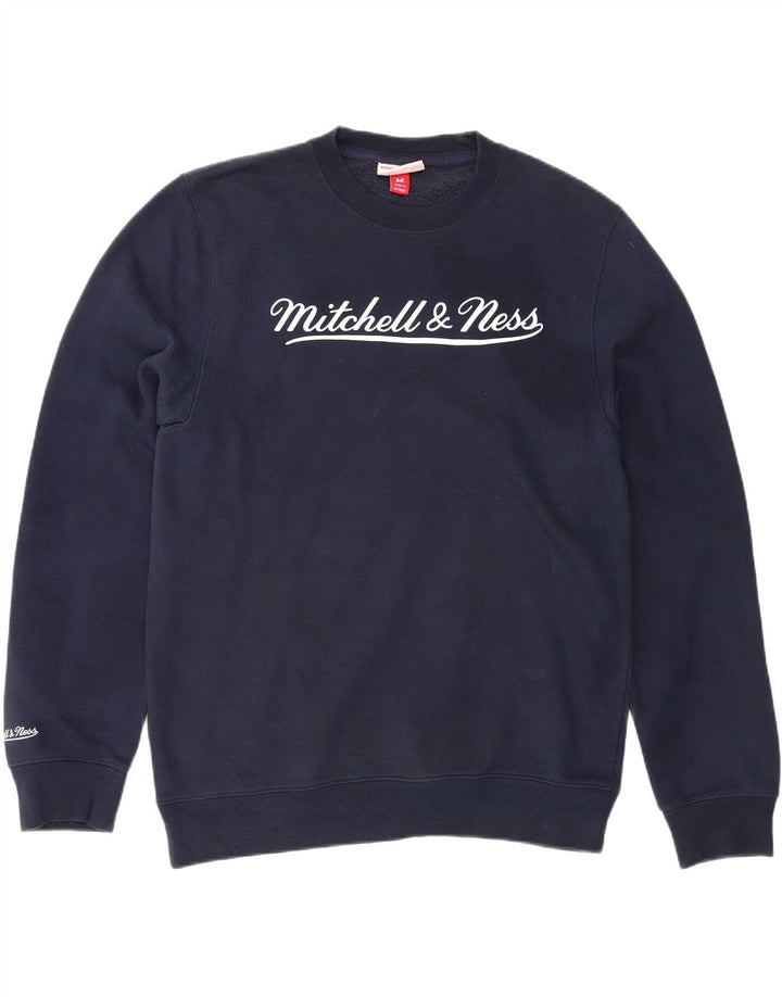 MITCHELL & NESS Mens Graphic Sweatshirt Jumper Medium Navy Blue Cotton Vintage Mitchell & Ness and Second-Hand Mitchell & Ness from Messina Hembry 