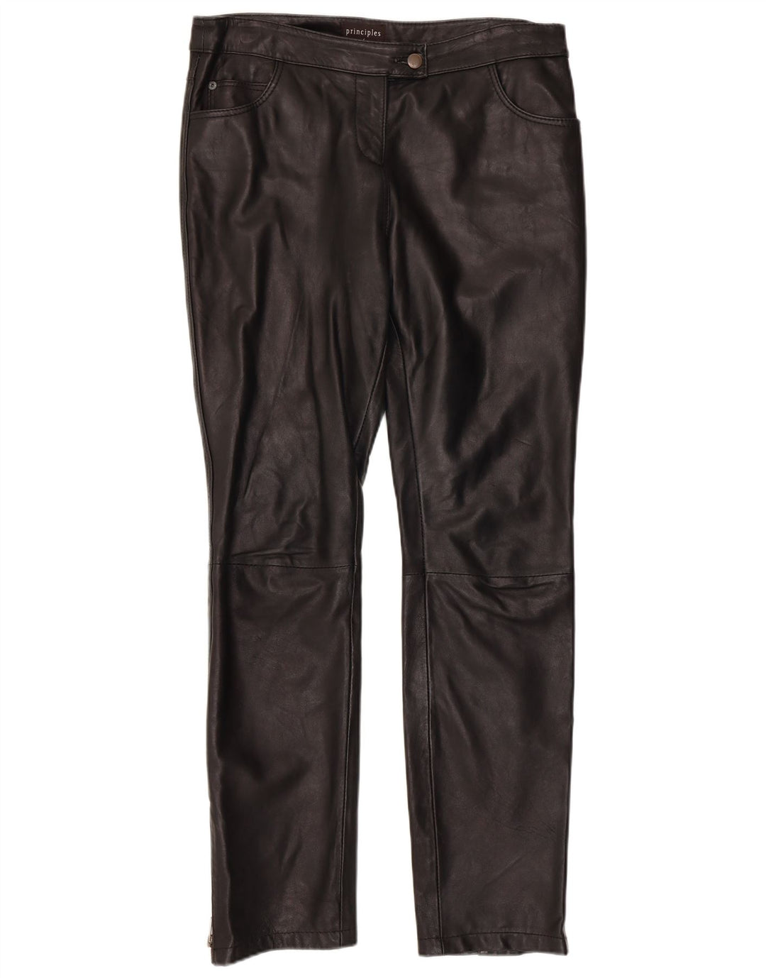 PRINCIPLES Pantaloni slim da donna UK 12 Medi W34 L30 Pelle nera