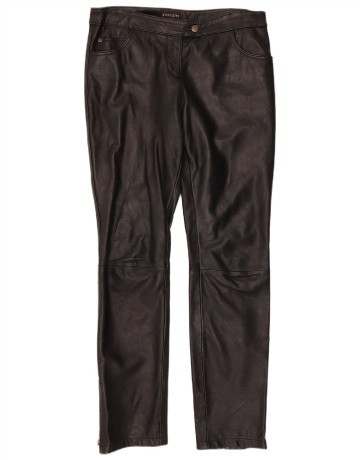 PRINCIPLES Pantaloni slim da donna UK 12 Medi W34 L30 Pelle nera