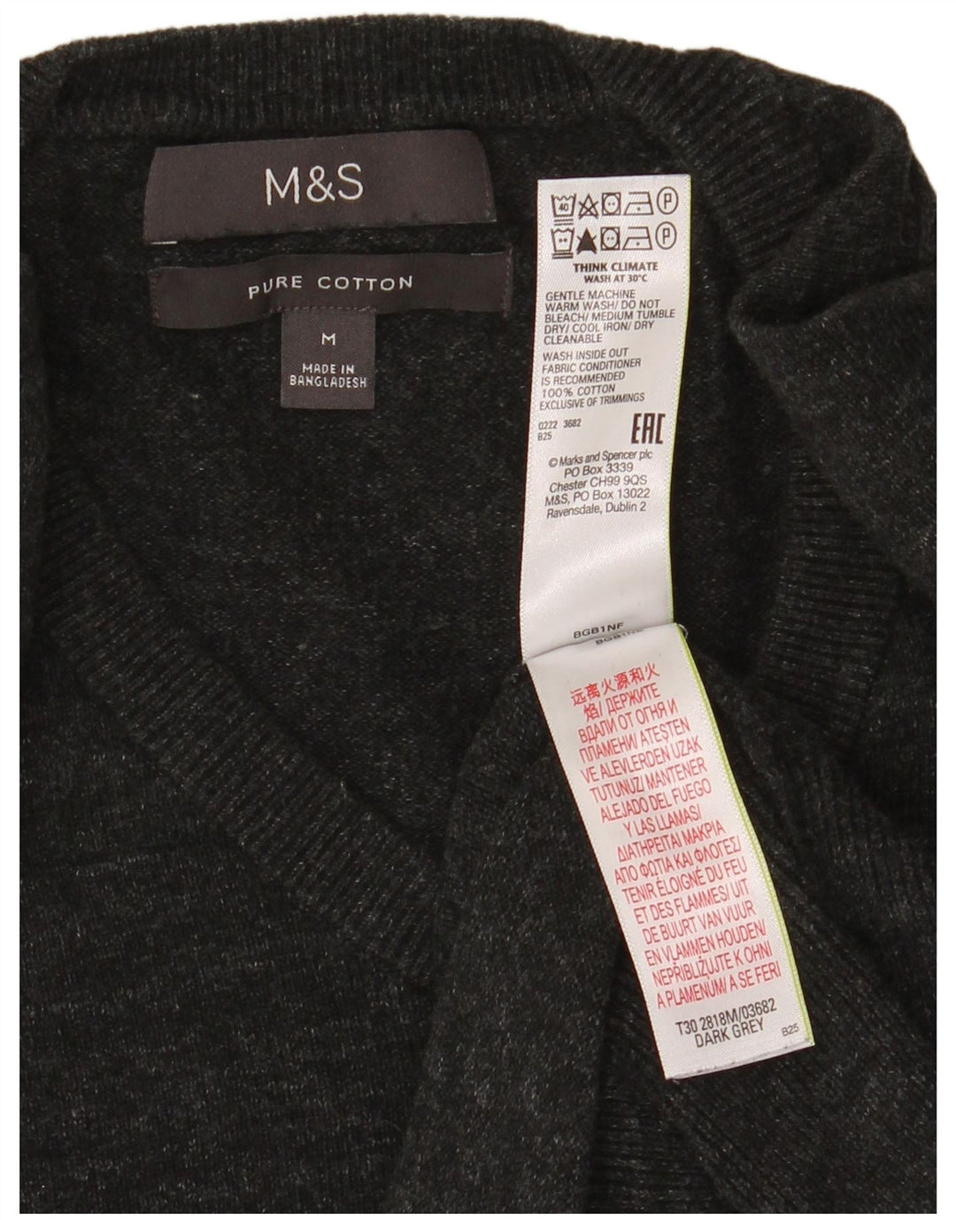 Maglione da uomo con scollo a V Marks & Spencer in cotone screziato grigio medio