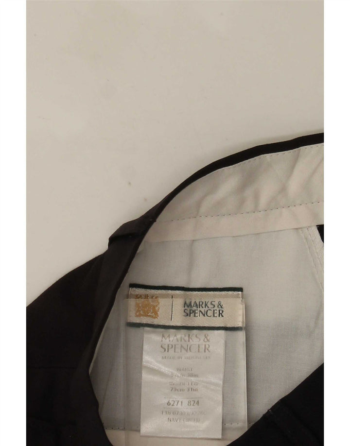 Pantaloni da abito con pegging da uomo Marks & Spencer W38 L31 poliestere blu navy