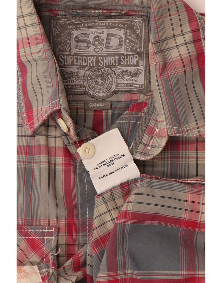 Camicia a maniche corte da uomo Superdry in cotone scozzese piccolo grigio