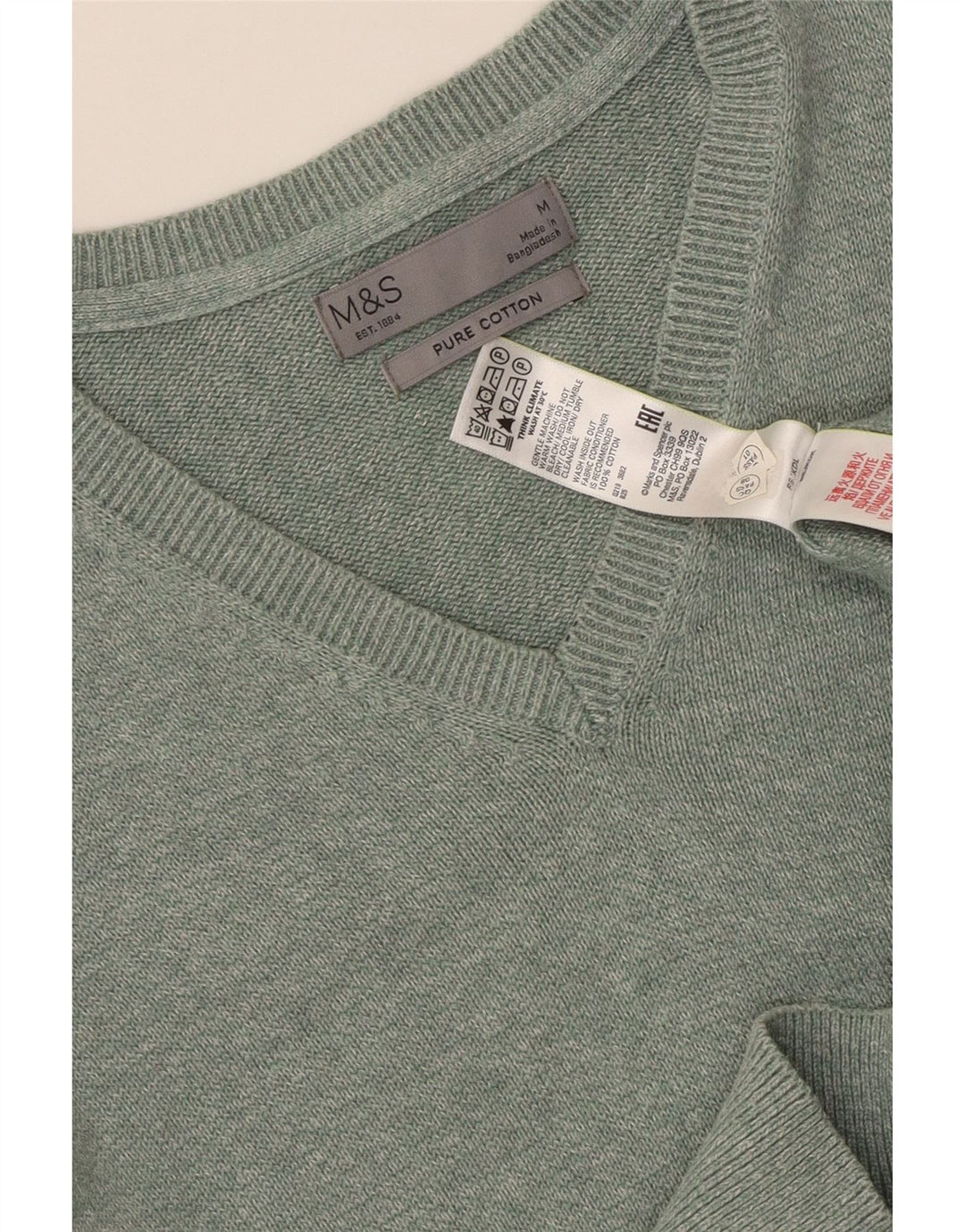 MARKS & SPENCER Maglione da uomo con scollo a V in cotone screziato verde medio