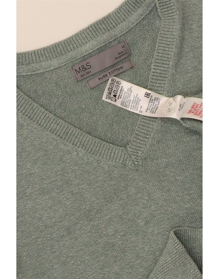 MARKS & SPENCER Maglione da uomo con scollo a V in cotone screziato verde medio