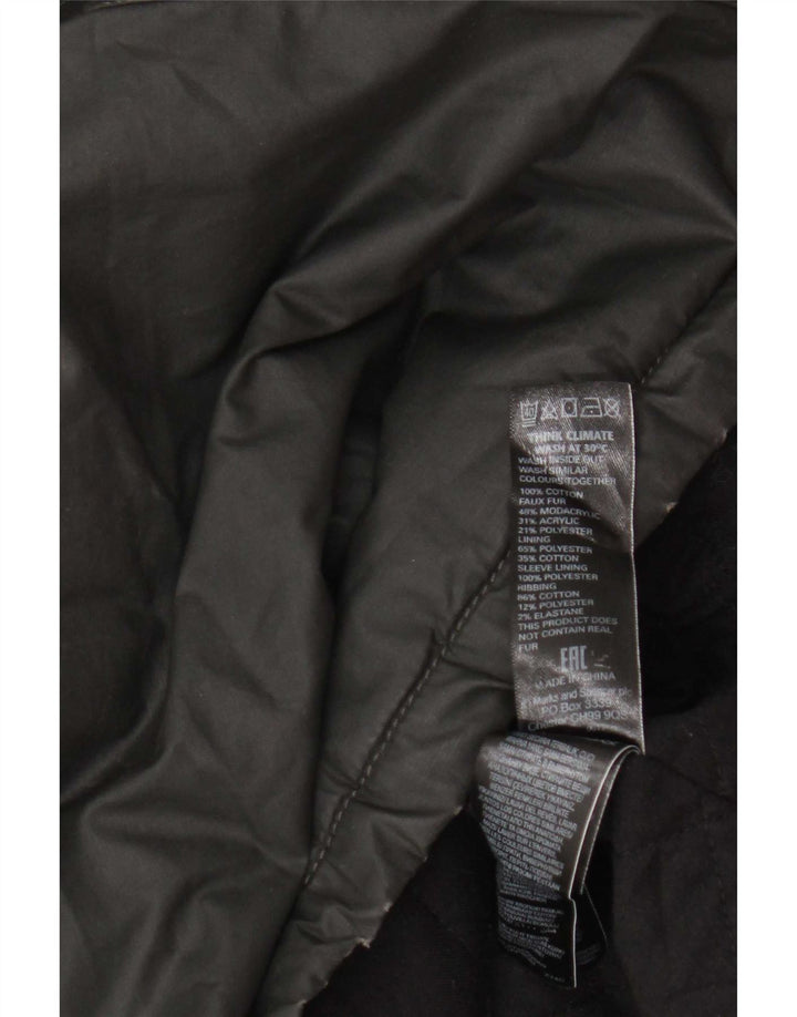 Marks & Spencer Parka da donna con cappuccio UK 10 Small Nero Cotone