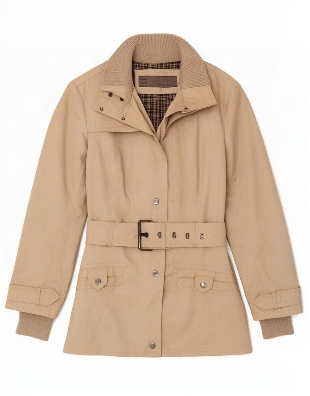 Trench corto da donna Zara UK 14 Cotone beige medio