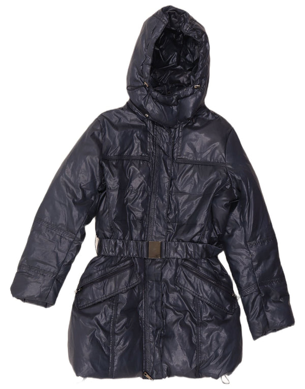 oltre Cappotto imbottito da donna con cappuccio UK 16 Large Blu Navy Poliestere