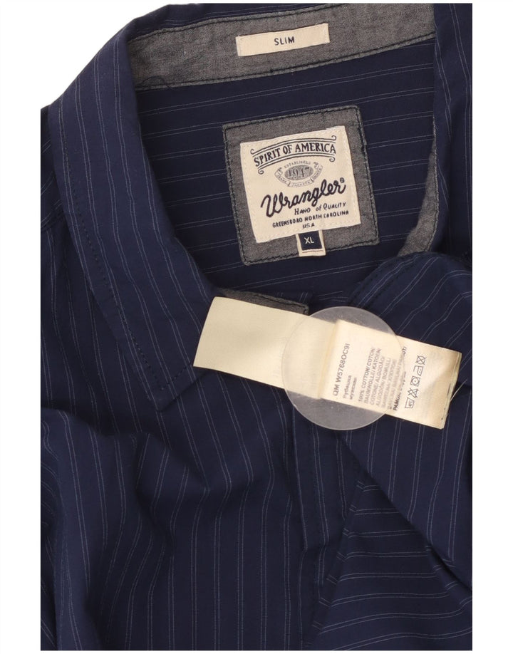 Camicia slim da uomo Wrangler XL in cotone a righe blu navy