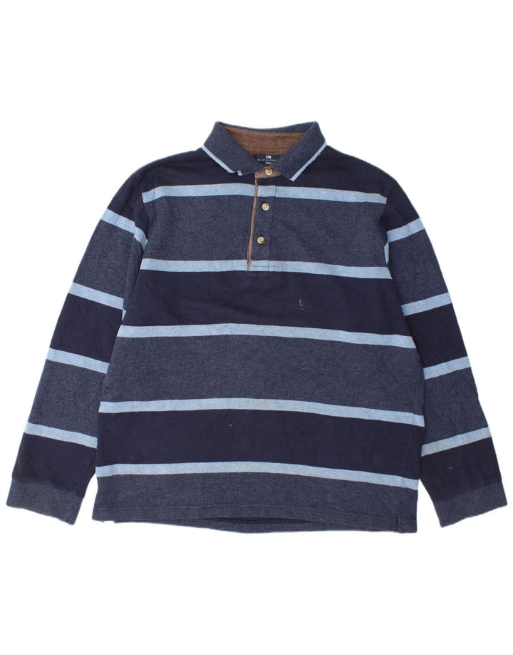 Polo da rugby da uomo a maniche lunghe Marks & Spencer a righe blu navy medie