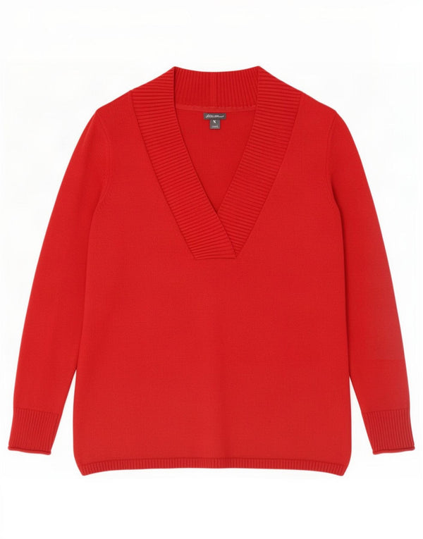 Maglione da donna con scollo a V Eddie Bauer UK 14 grande cotone rosso