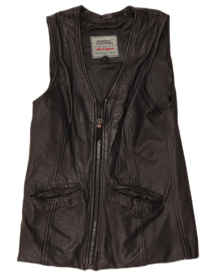 Gilet in pelle da donna vintage UK 12 medio in pelle nera
