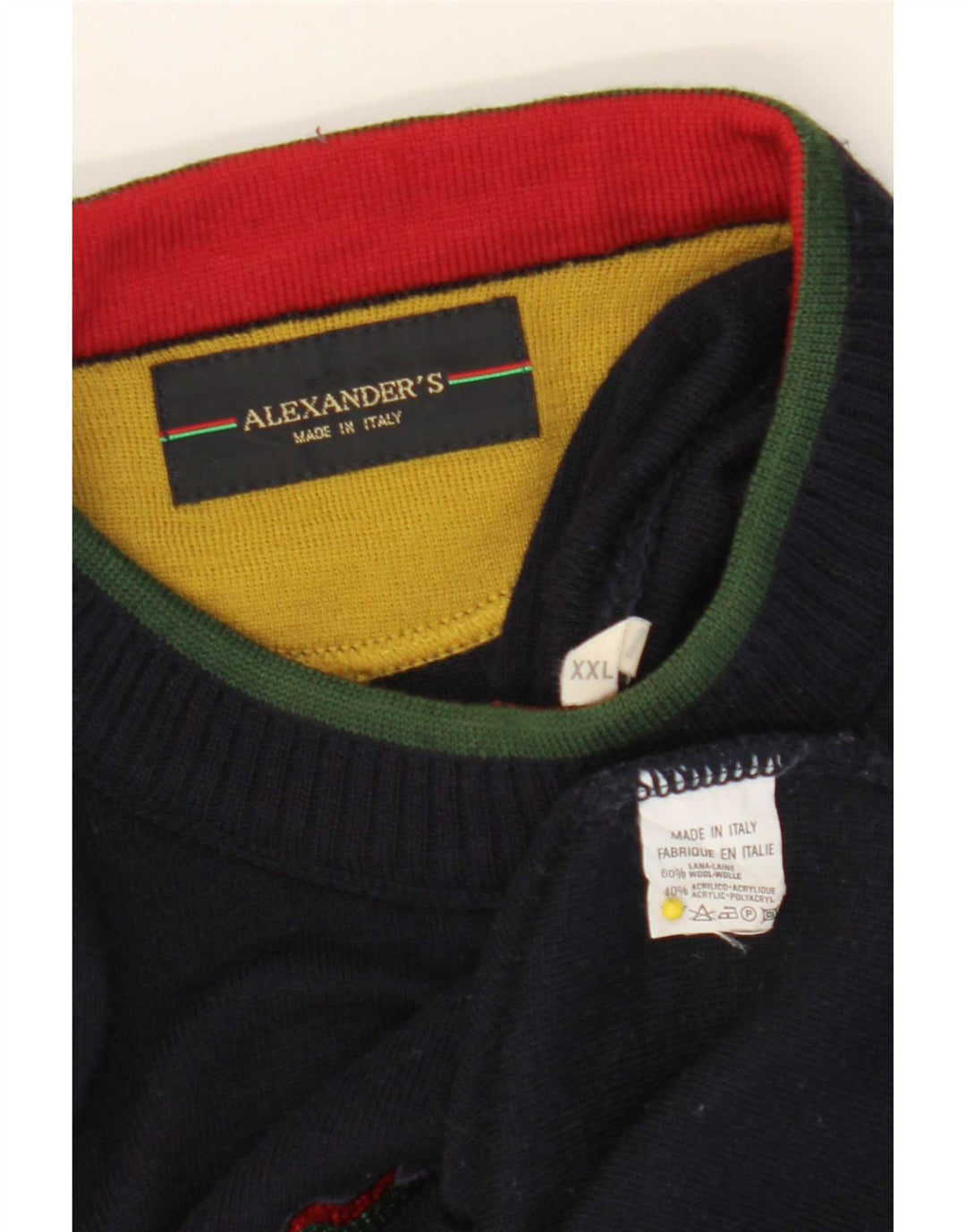 Maglione maglione girocollo con grafica da uomo di Alexander 2XL lana blu navy