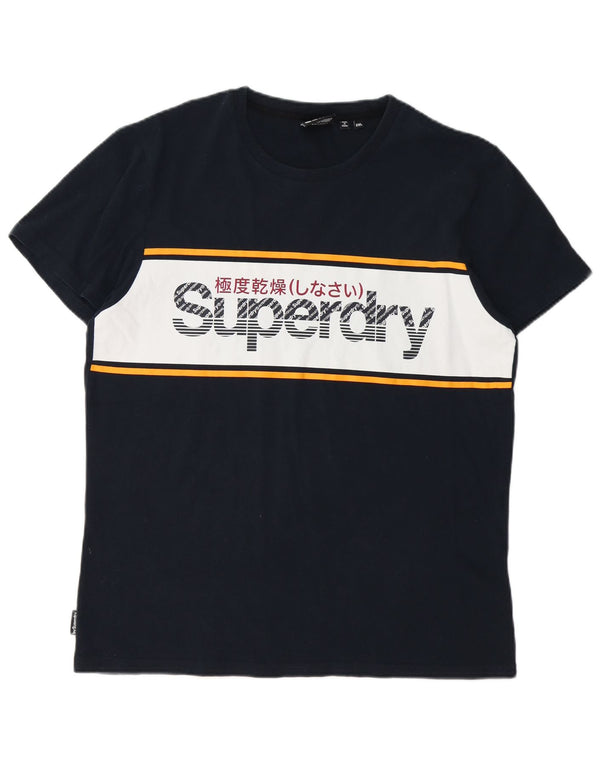 T-shirt grafica da uomo Superdry Top 2XL cotone color block blu navy