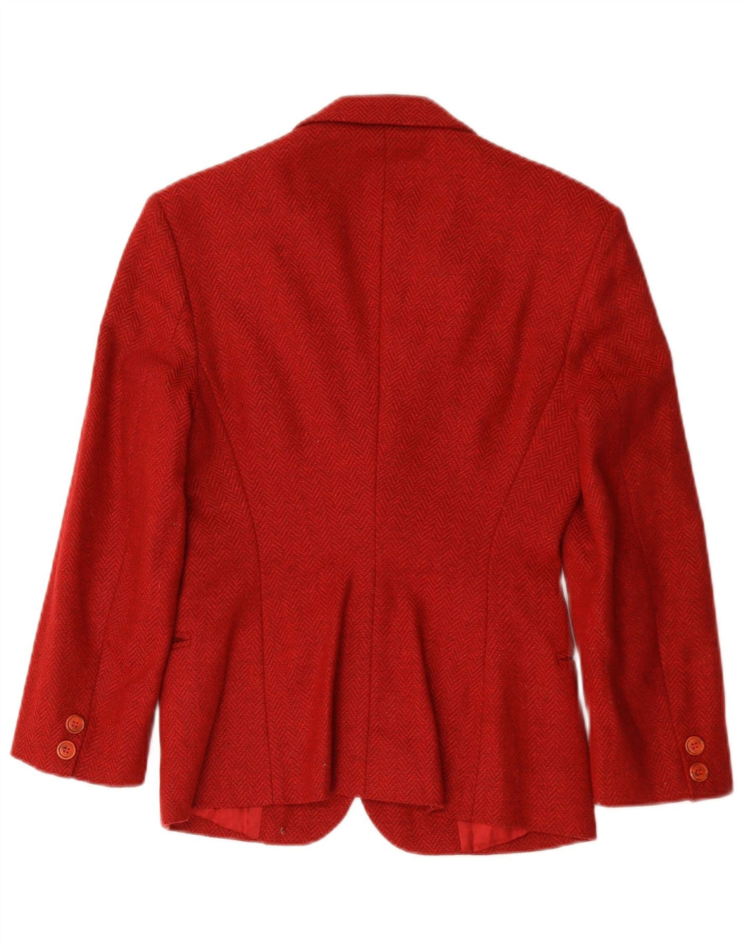 Giacca Blazer a 2 Bottoni da Donna Benetton IT 42 Medio Rosso Lana Spinata Di Pesce