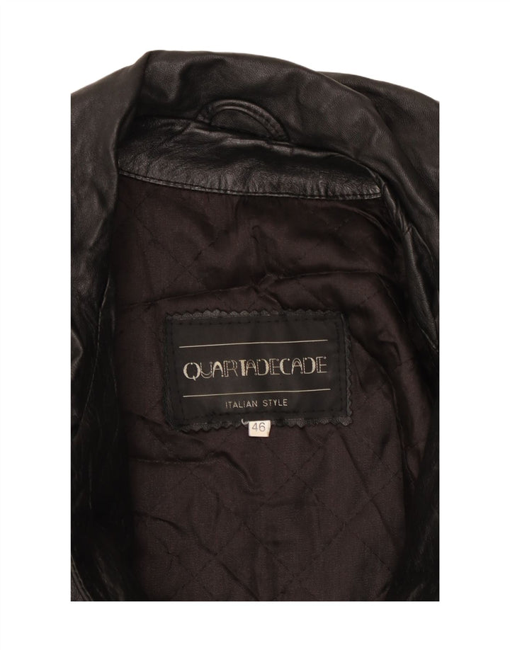 Cappotto in pelle vintage da donna IT 46 grande nero