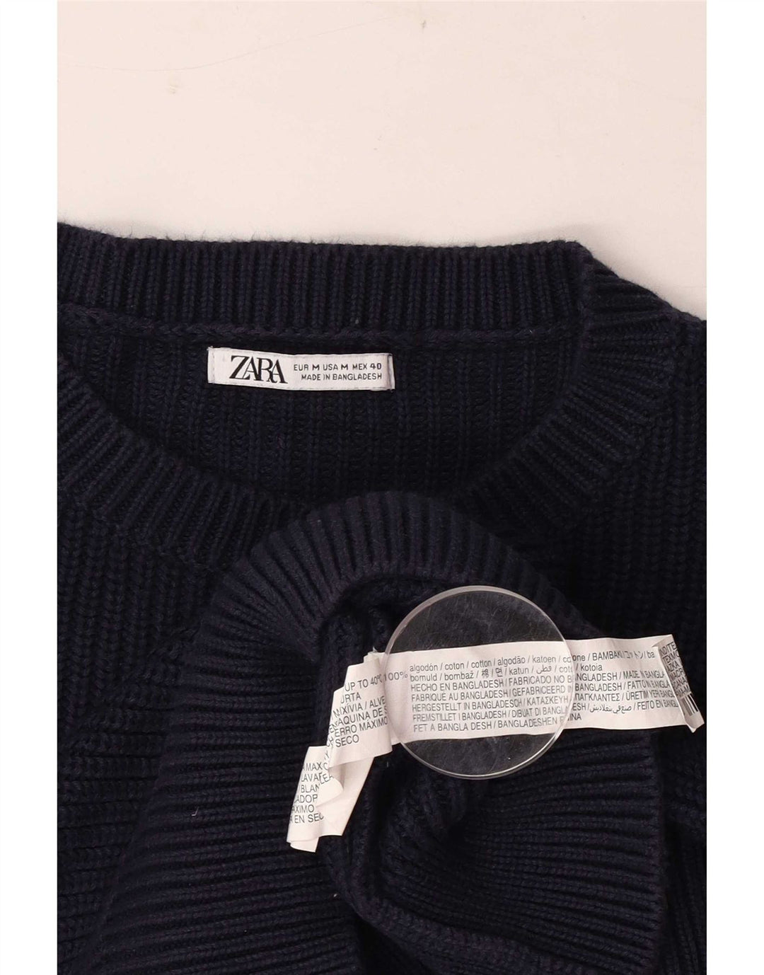 Maglione girocollo da uomo Zara in cotone a righe medie blu navy