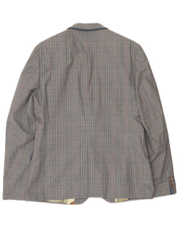 Giacca blazer da uomo a 2 bottoni Ted Baker taglia 4 grande cotone a quadri grigio