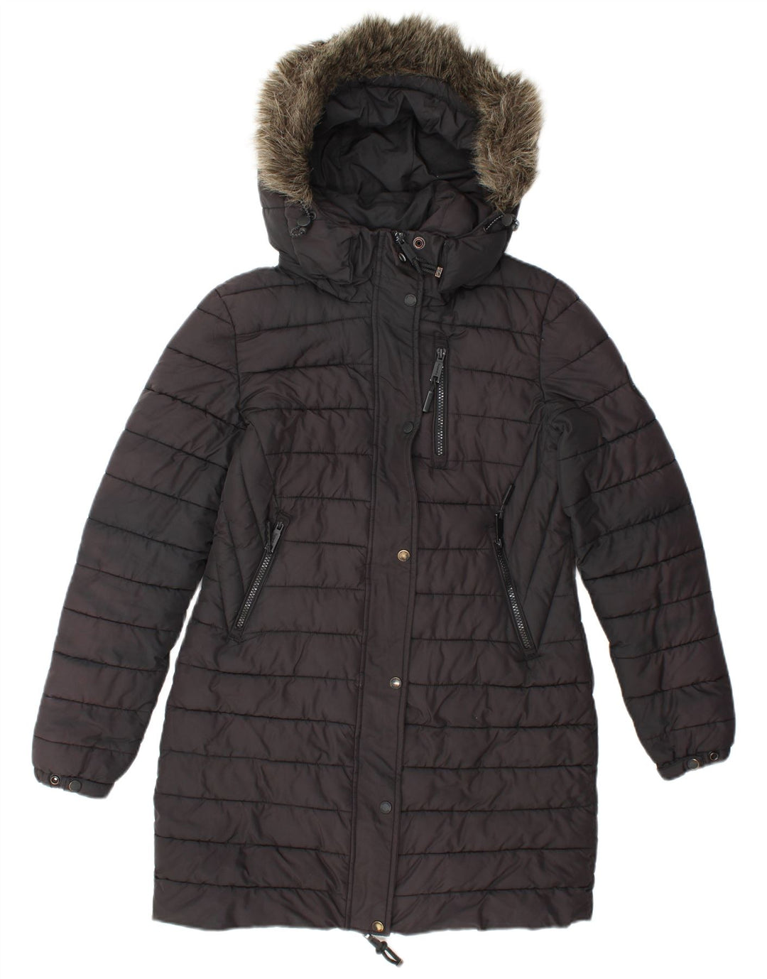 Cappotto imbottito con cappuccio da donna SUPERDRY UK 10 piccolo poliestere nero