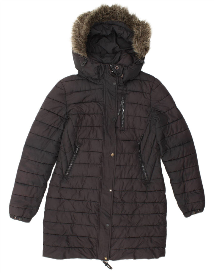 Cappotto imbottito con cappuccio da donna SUPERDRY UK 10 piccolo poliestere nero