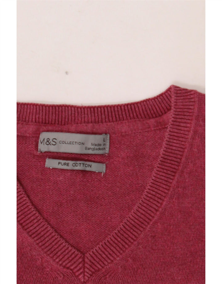 MARKS & SPENCER Maglione da uomo con scollo a V grande in cotone rosa