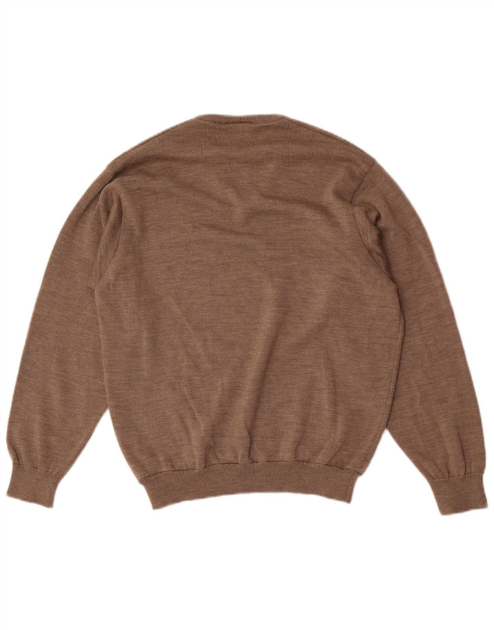 Maglione maglione da uomo con scollo a V Lacoste taglia 3 piccolo marrone lana vergine