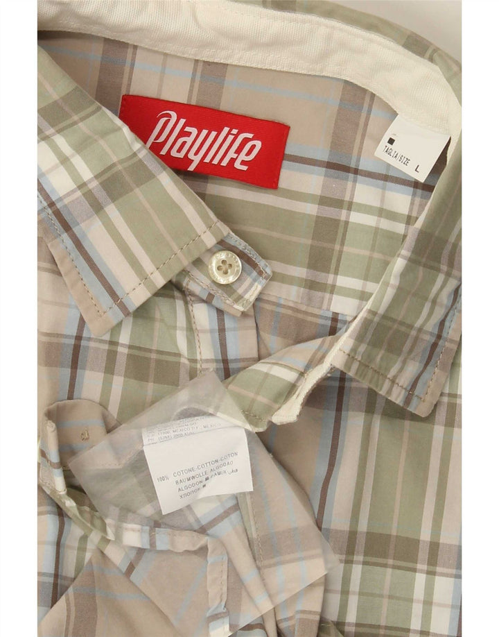 Camicia da uomo Playlife grande cotone a quadri beige