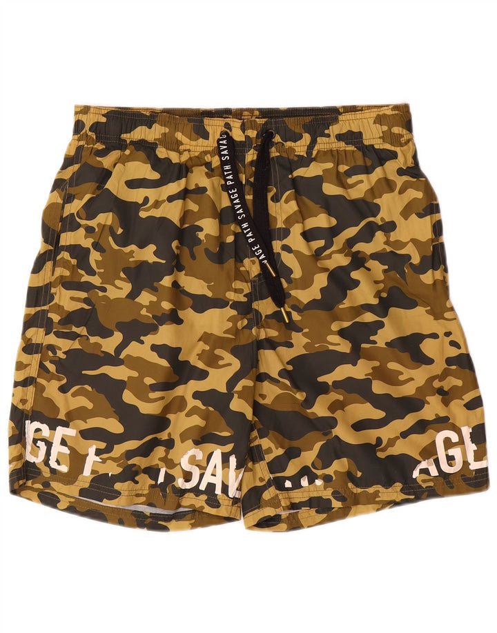 Pantaloncini da bagno grafici da uomo Zara in poliestere mimetico marrone medio