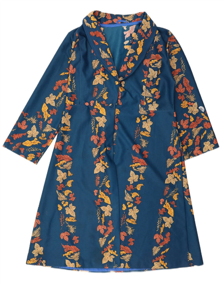 Abito vintage da donna a vestaglia UK 14 blu medio floreale