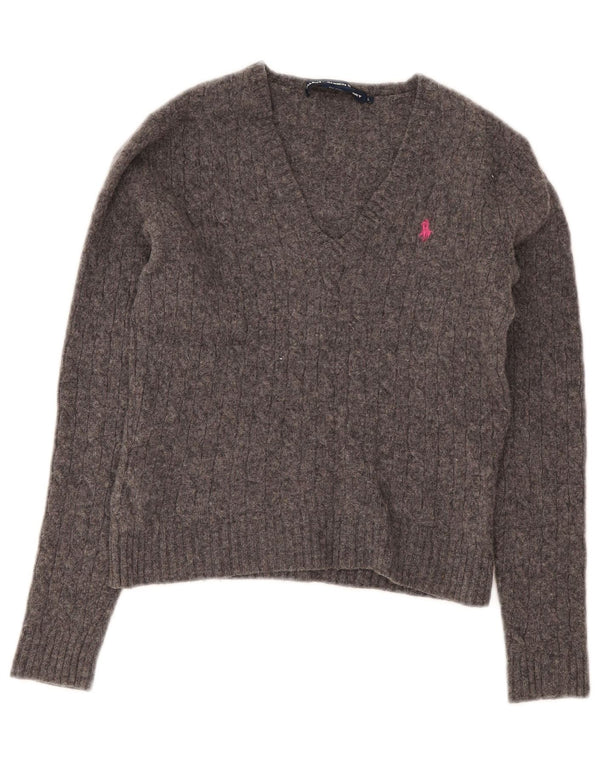 Maglione Ralph Lauren per ragazze con scollo a V, 9-10 anni, grande lana d'agnello grigia