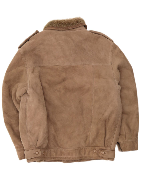Giubbotto militare in shearling vintage da uomo IT 52 XL Beige