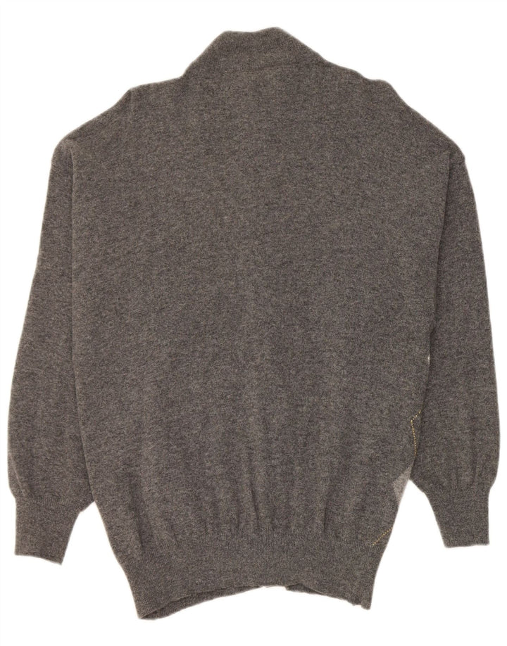 Maglione cardigan da donna Gispa UK 14 Lana vergine a rombi/diamante grigio medio