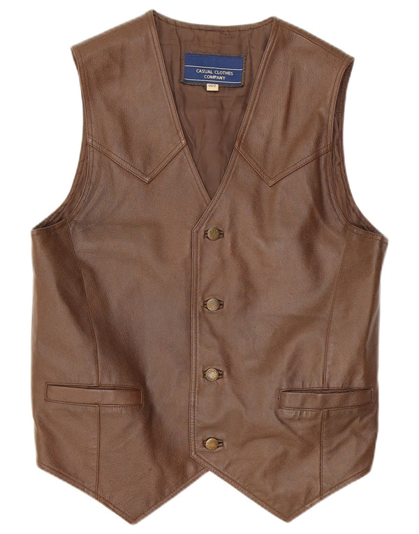 Gilet in pelle da uomo vintage piccolo in pelle marrone