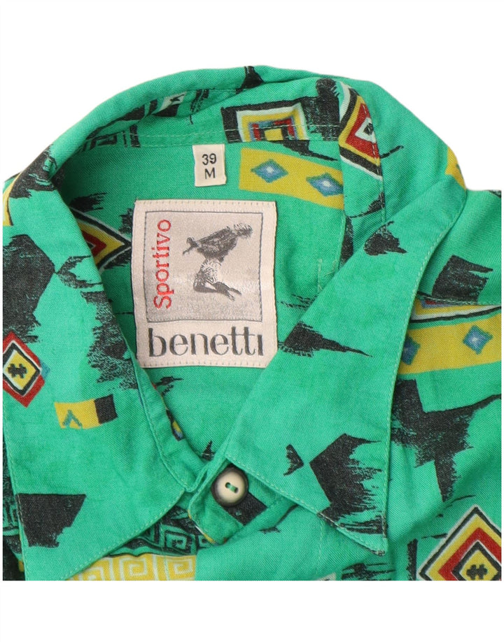 Camicia da uomo a maniche corte Benetti taglia 39 viscosa geometrica verde medio