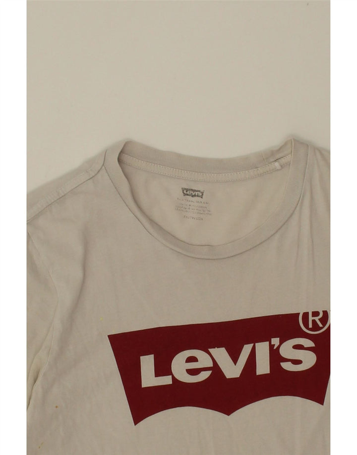 LEVI'S Womens Graphic T-Shirt Top UK 10 Small White Vintage Levi's and Second-Hand Levi's from Messina Hembry 