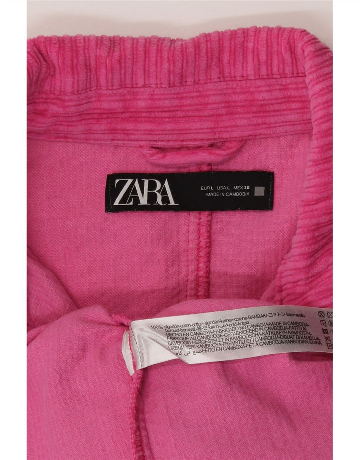 Giacca da donna oversize in velluto a coste Zara UK 16 grande in cotone rosa