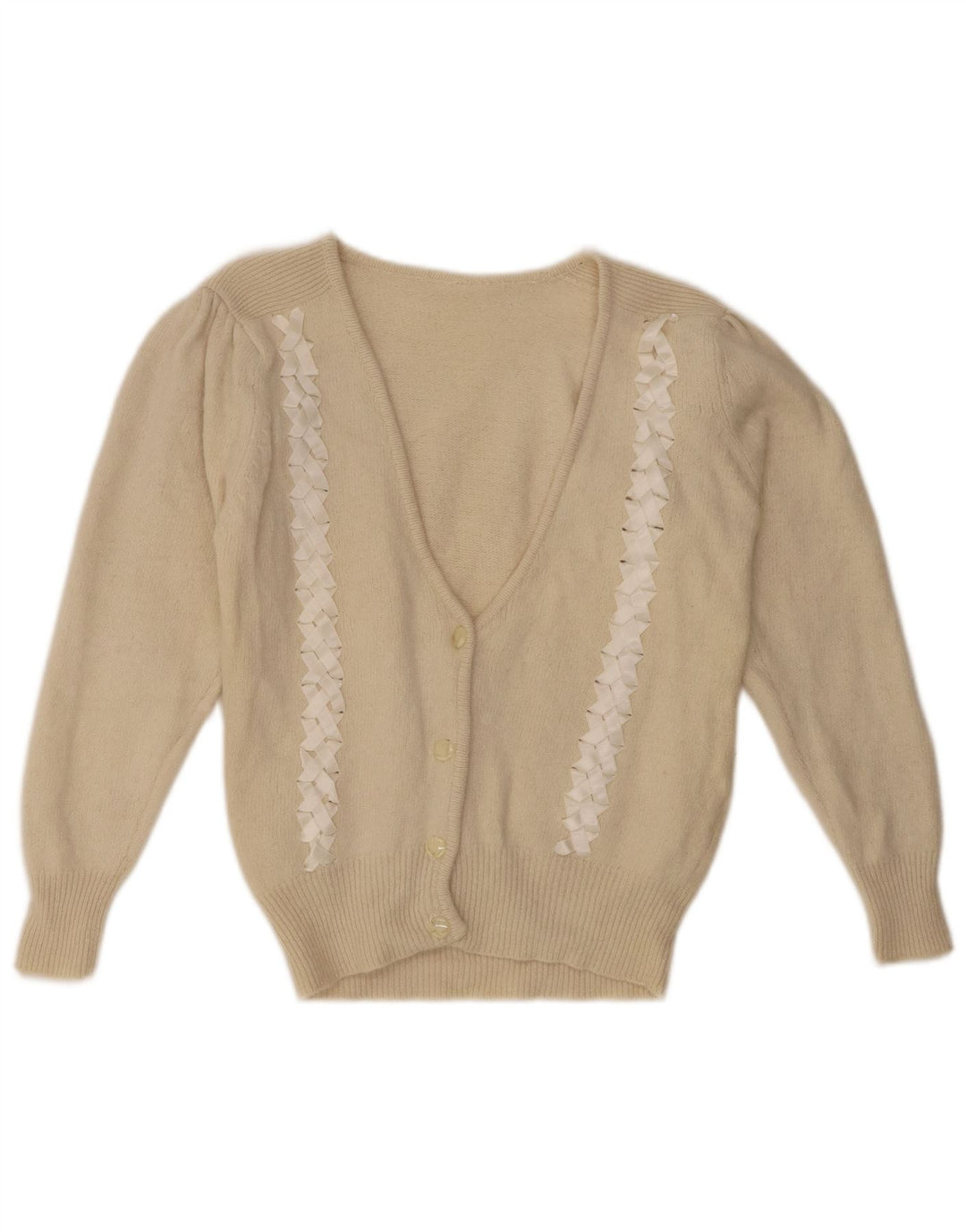 Maglione cardigan da donna vintage UK 10 piccolo beige